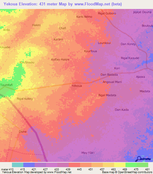 Yekoua,Niger Elevation Map