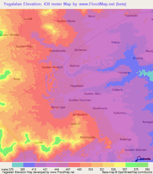 Yegalalan,Niger Elevation Map