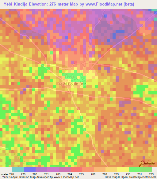 Yebi Kindija,Niger Elevation Map