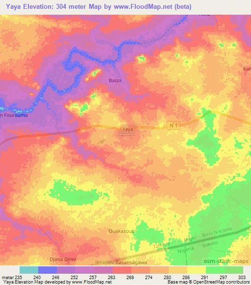 Yaya,Niger Elevation Map