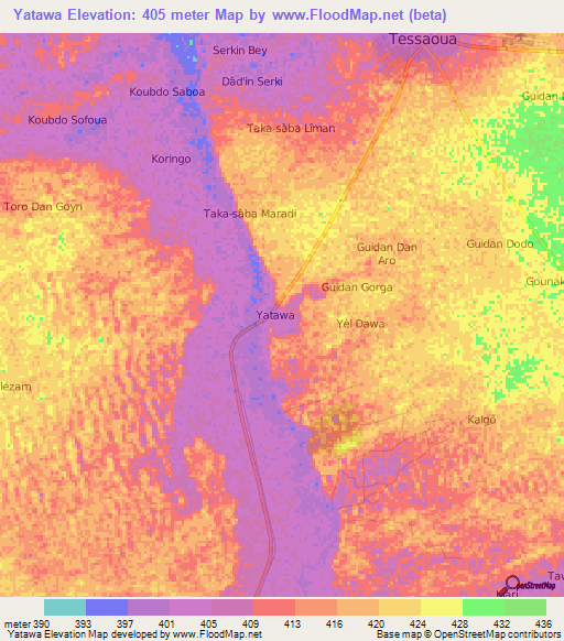 Yatawa,Niger Elevation Map