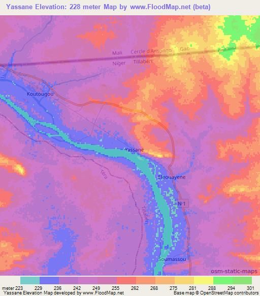 Yassane,Niger Elevation Map