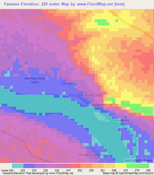 Yassane,Niger Elevation Map