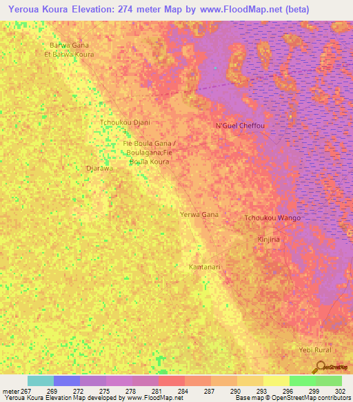 Yeroua Koura,Niger Elevation Map