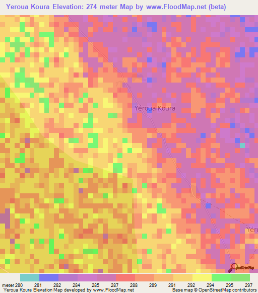 Yeroua Koura,Niger Elevation Map