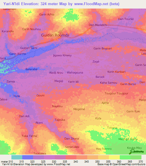 Yari-N'Idi,Niger Elevation Map