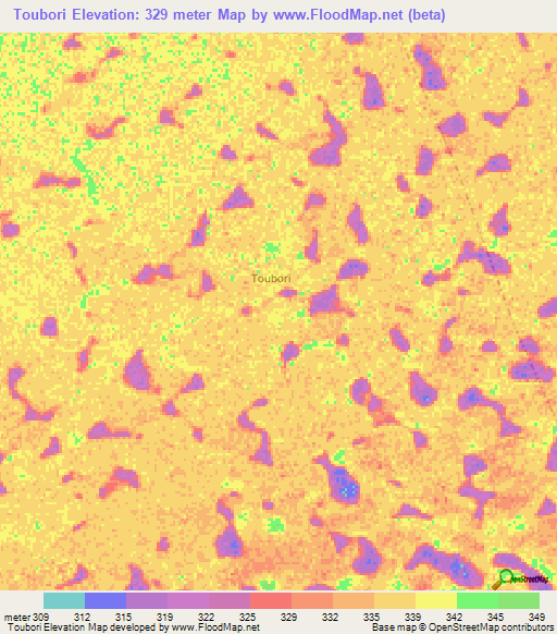 Toubori,Niger Elevation Map