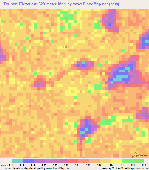 Toubori,Niger Elevation Map