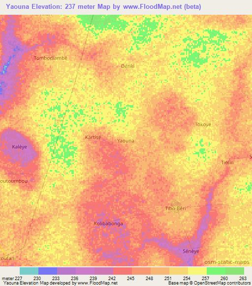 Yaouna,Niger Elevation Map