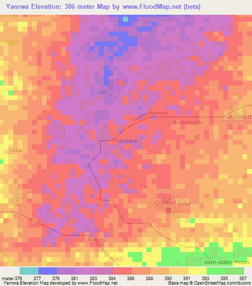 Yanrwa,Niger Elevation Map
