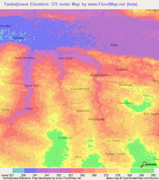 Yankatjinava,Niger Elevation Map