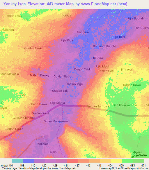 Yankay Isga,Niger Elevation Map