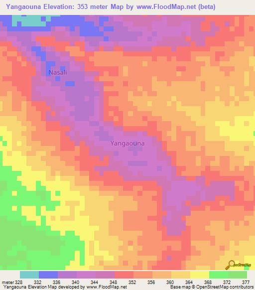 Yangaouna,Niger Elevation Map