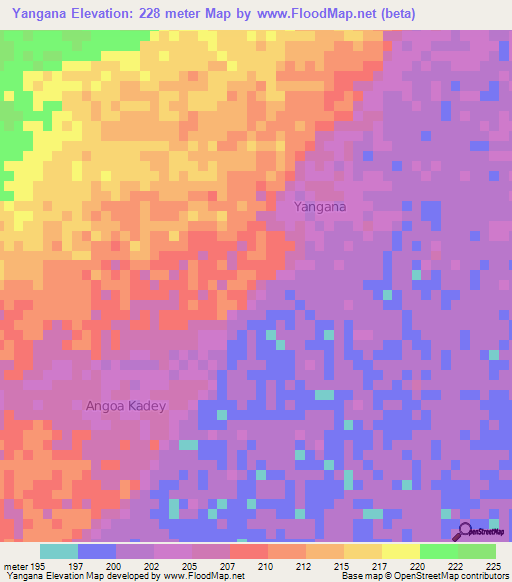 Yangana,Niger Elevation Map