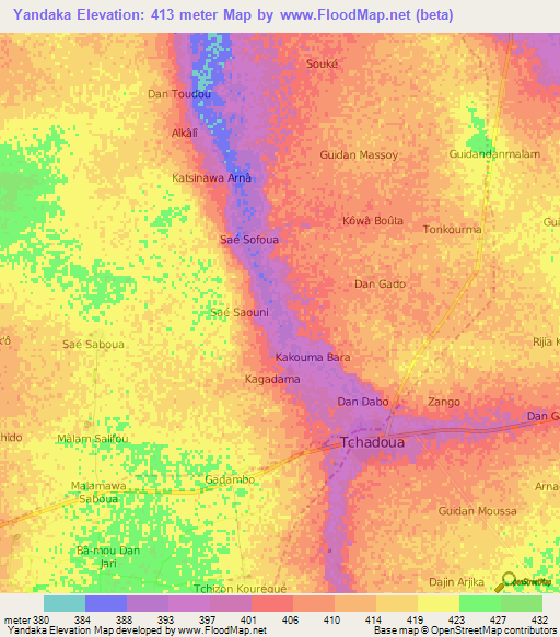 Yandaka,Niger Elevation Map