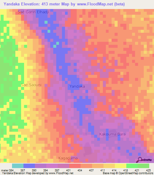 Yandaka,Niger Elevation Map