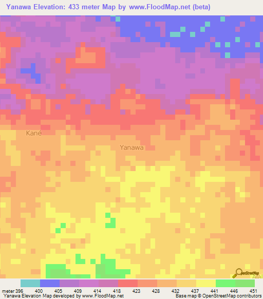 Yanawa,Niger Elevation Map