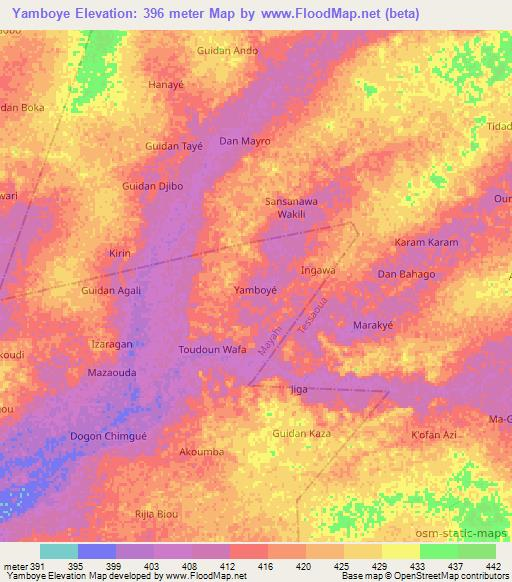 Yamboye,Niger Elevation Map