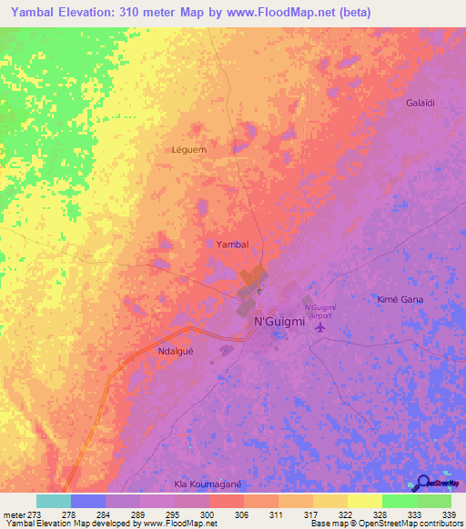 Yambal,Niger Elevation Map