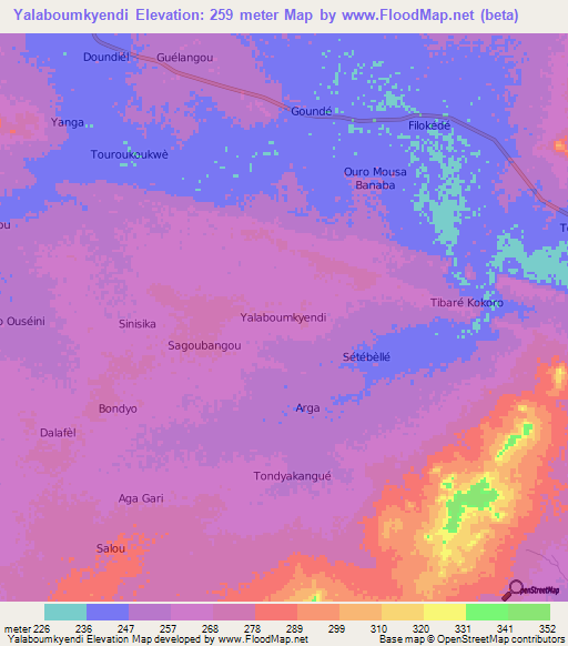 Yalaboumkyendi,Niger Elevation Map