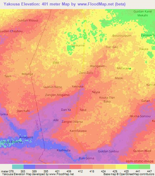 Yakousa,Niger Elevation Map