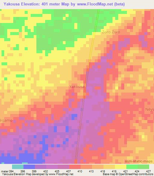 Yakousa,Niger Elevation Map