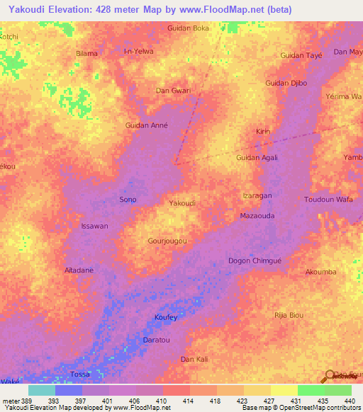 Yakoudi,Niger Elevation Map