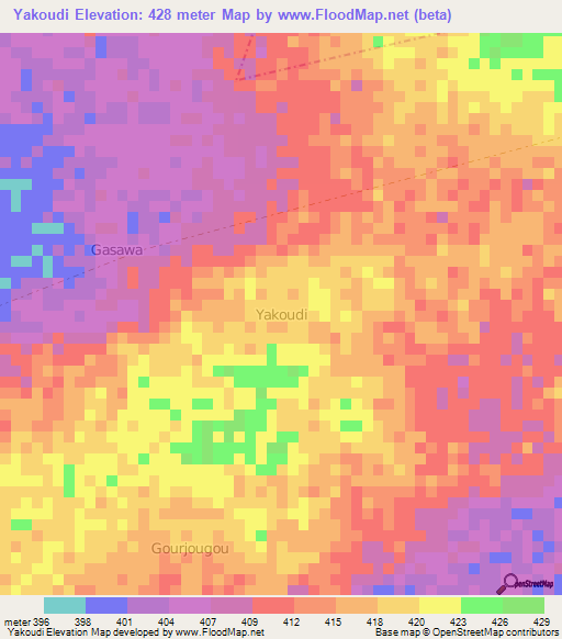 Yakoudi,Niger Elevation Map