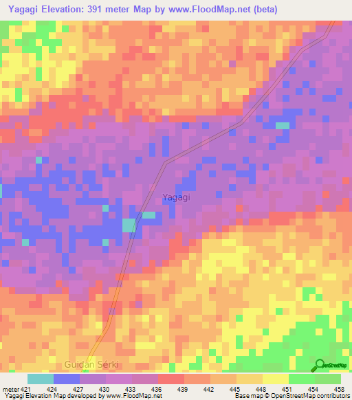 Yagagi,Niger Elevation Map