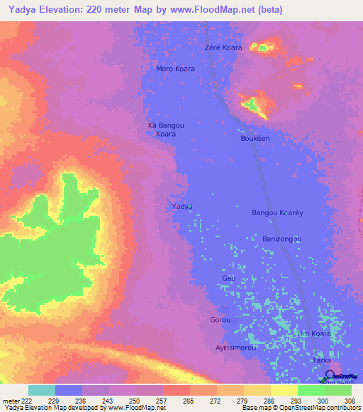 Yadya,Niger Elevation Map