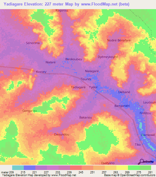 Yadiagare,Niger Elevation Map