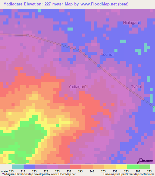 Yadiagare,Niger Elevation Map