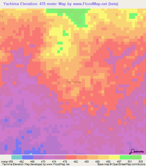 Yachima,Niger Elevation Map