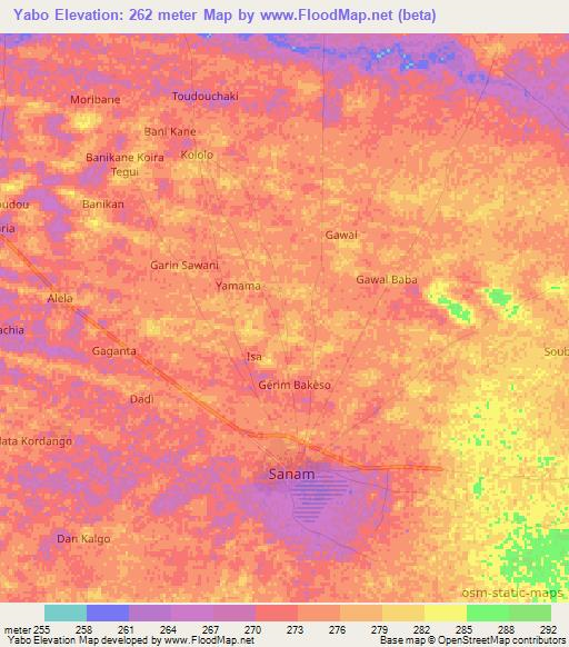 Yabo,Niger Elevation Map