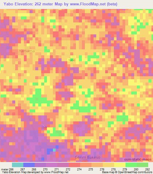 Yabo,Niger Elevation Map