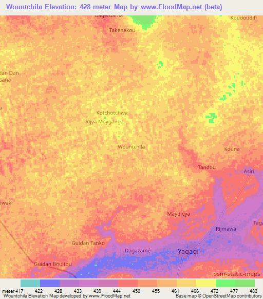 Wountchila,Niger Elevation Map