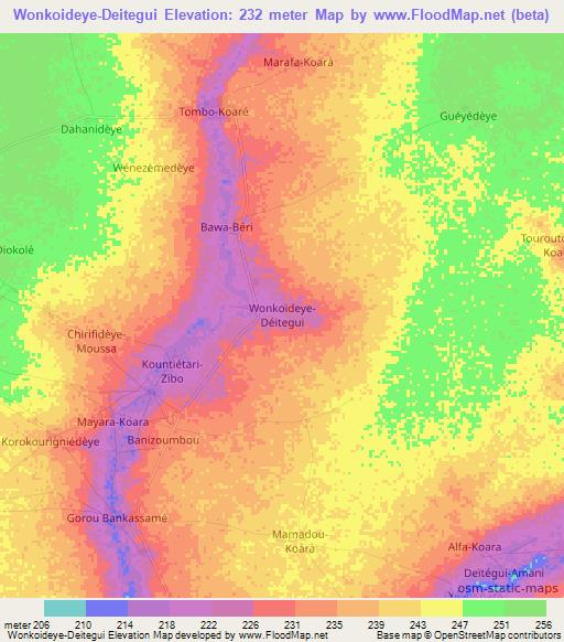 Wonkoideye-Deitegui,Niger Elevation Map