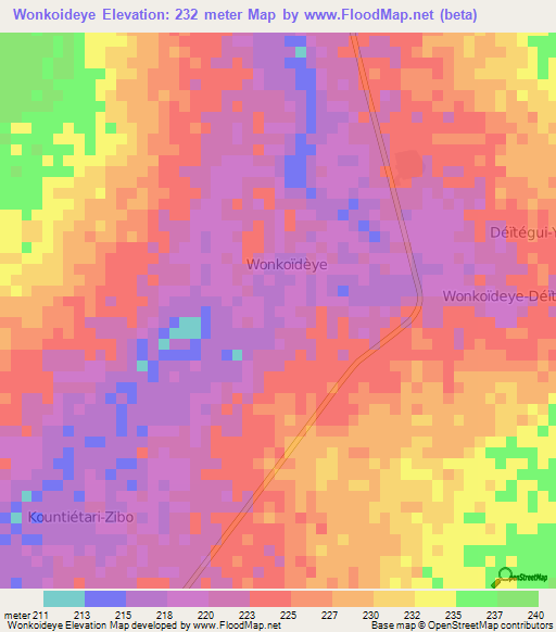 Wonkoideye,Niger Elevation Map