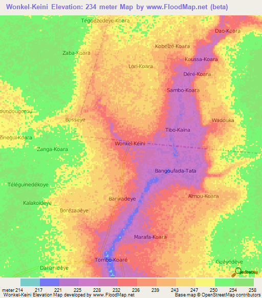 Wonkel-Keini,Niger Elevation Map