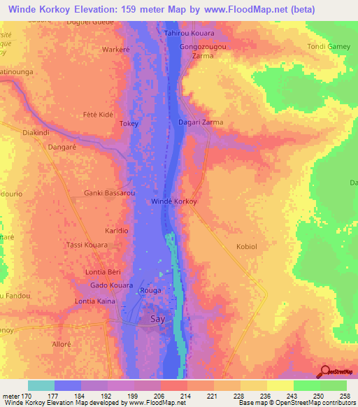 Winde Korkoy,Niger Elevation Map