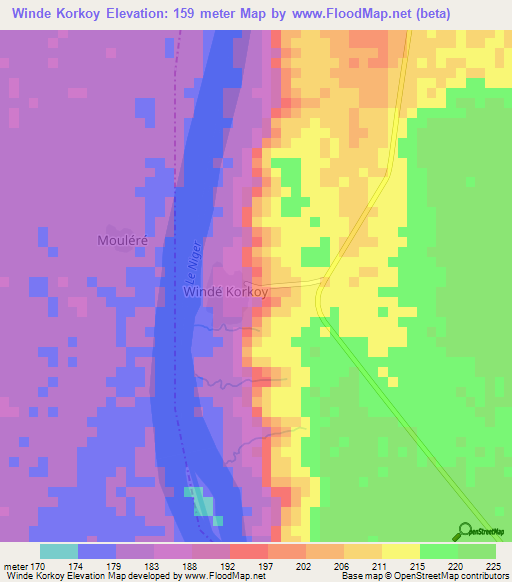 Winde Korkoy,Niger Elevation Map