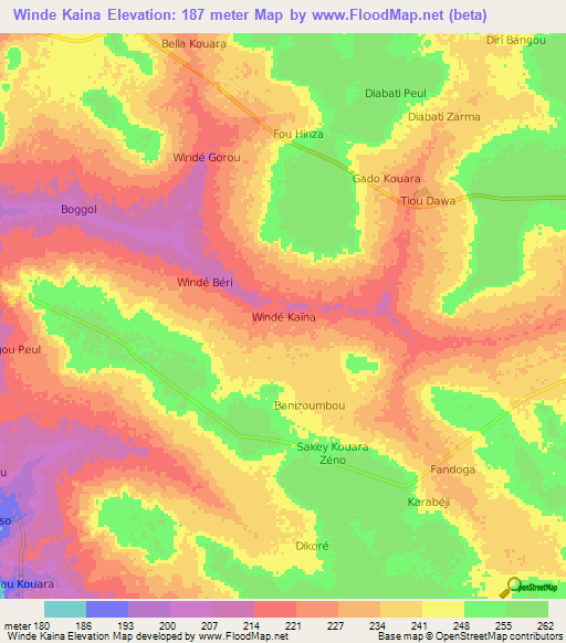 Winde Kaina,Niger Elevation Map