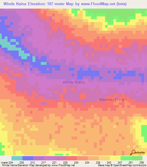 Winde Kaina,Niger Elevation Map