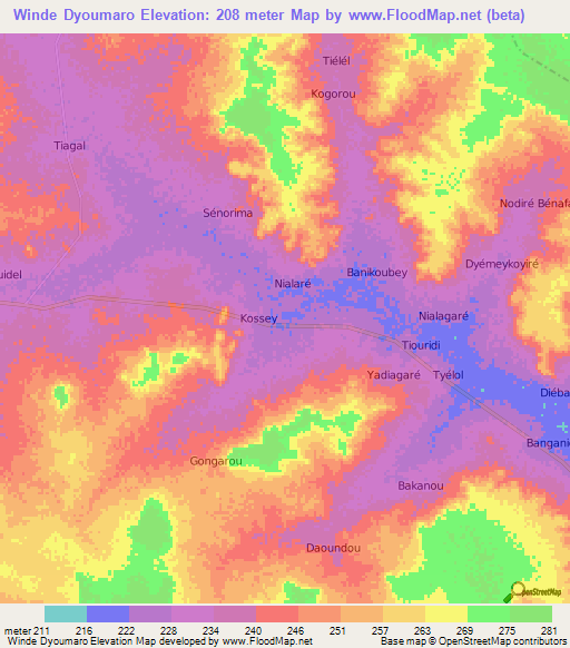 Winde Dyoumaro,Niger Elevation Map