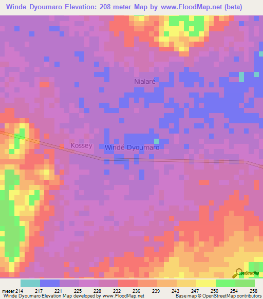 Winde Dyoumaro,Niger Elevation Map