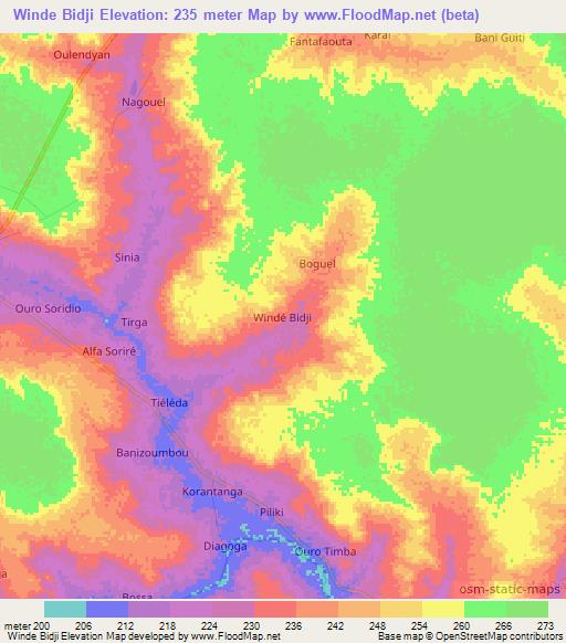 Winde Bidji,Niger Elevation Map