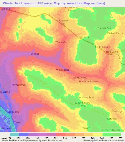 Winde Beri,Niger Elevation Map