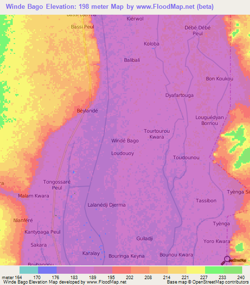 Winde Bago,Niger Elevation Map