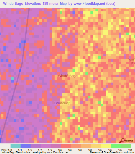 Winde Bago,Niger Elevation Map