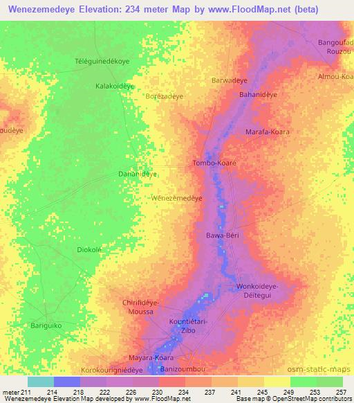 Wenezemedeye,Niger Elevation Map